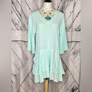 Cottonways Tiered Dress Mint Green Bell Sleeves M